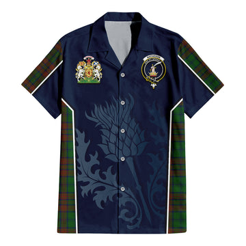 Matheson Hunting Highland Tartan Short Sleeve Button Up Shirt with Family Crest and Scottish Thistle Vibes Sport Style