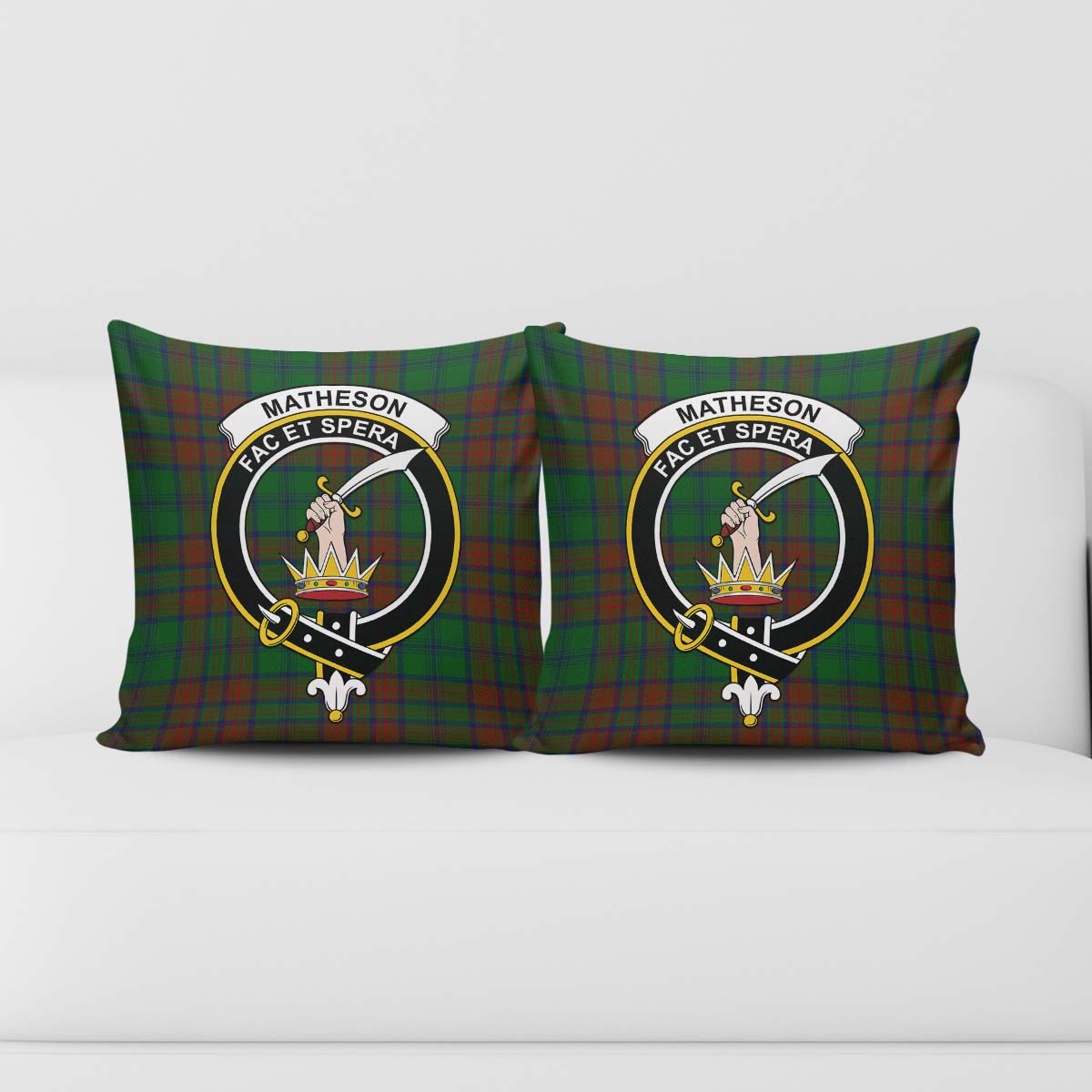 Matheson Hunting Highland Tartan Pillow Cover with Family Crest - Tartanvibesclothing