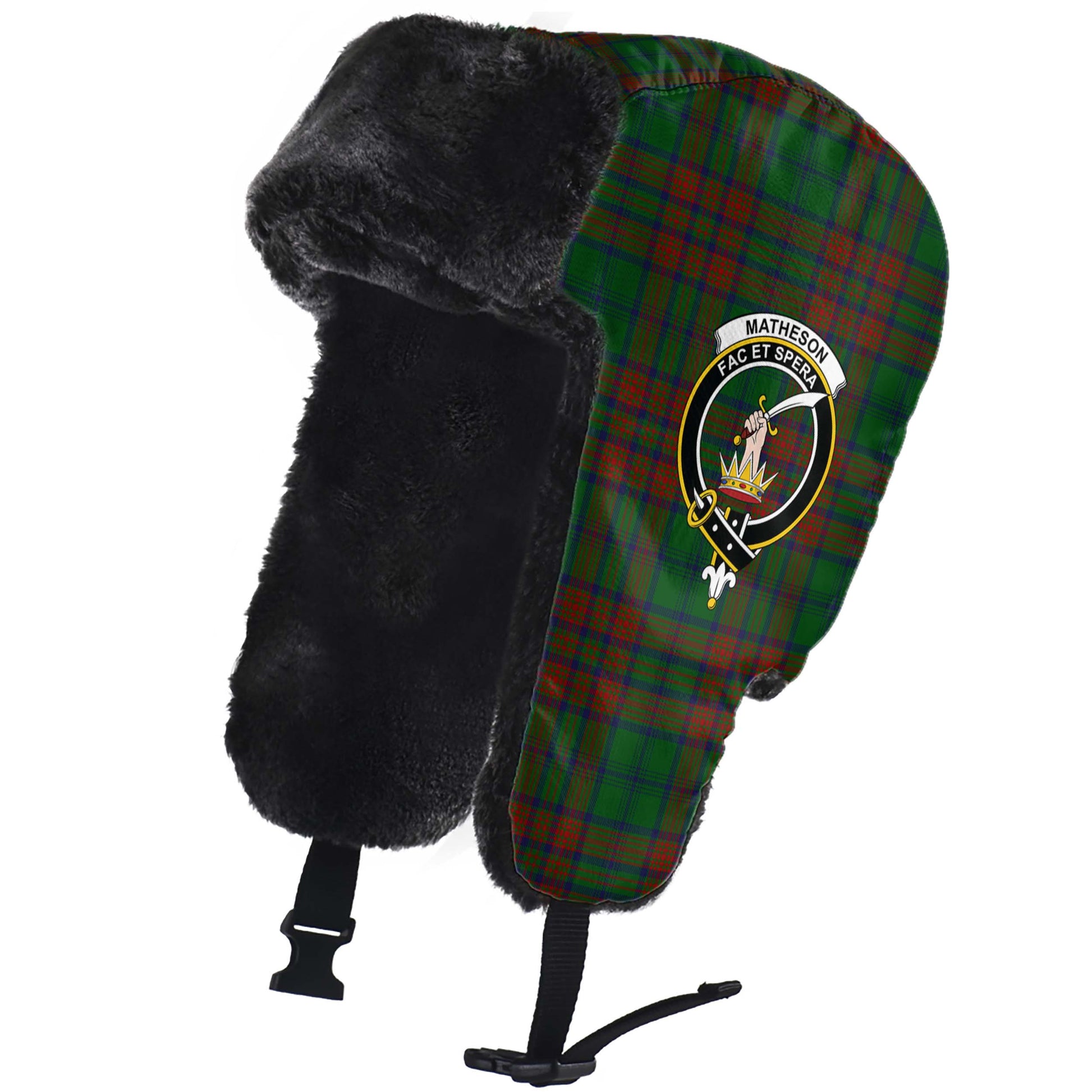 Matheson Hunting Highland Tartan Winter Trapper Hat with Family Crest - Tartanvibesclothing