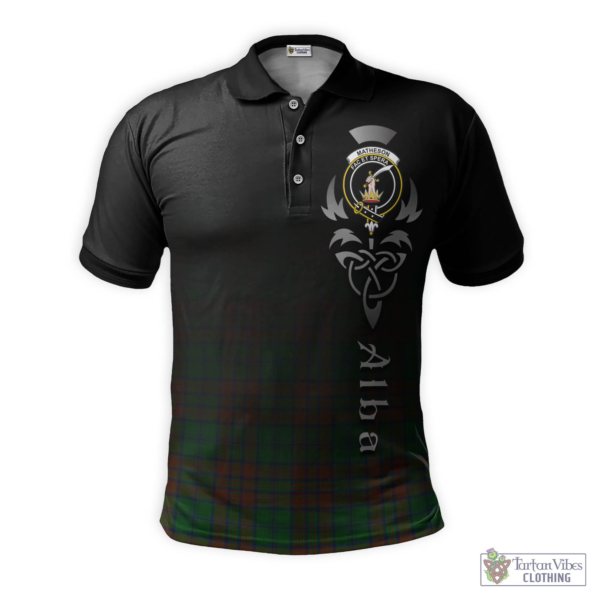 Tartan Vibes Clothing Matheson Hunting Highland Tartan Polo Shirt Featuring Alba Gu Brath Family Crest Celtic Inspired