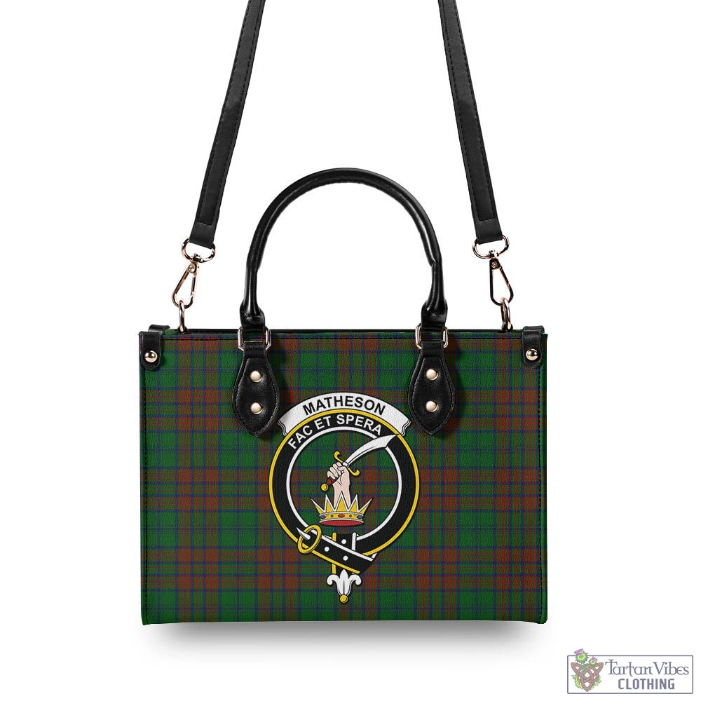 Tartan Vibes Clothing Matheson Hunting Highland Tartan Luxury Leather Handbags with Family Crest