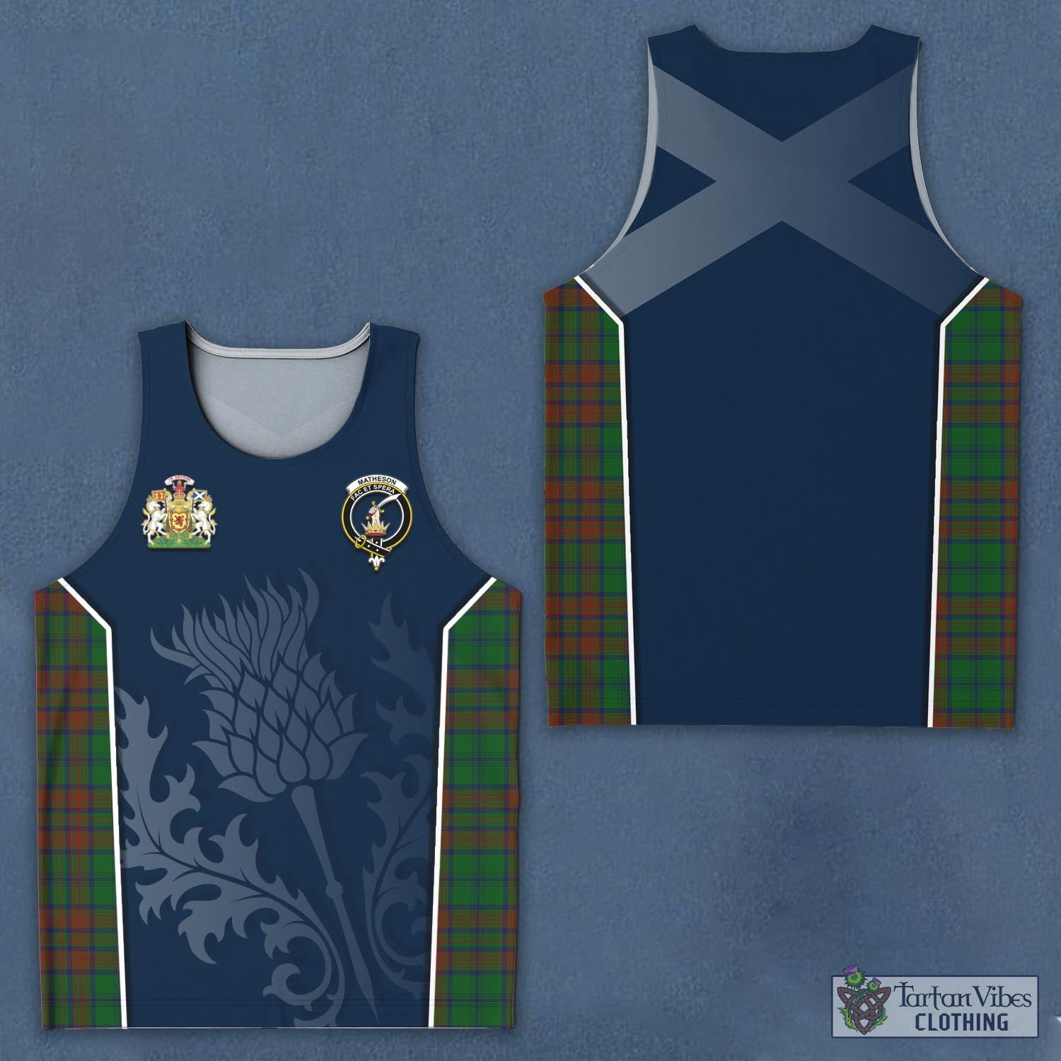 Tartan Vibes Clothing Matheson Hunting Highland Tartan Men's Tanks Top with Family Crest and Scottish Thistle Vibes Sport Style