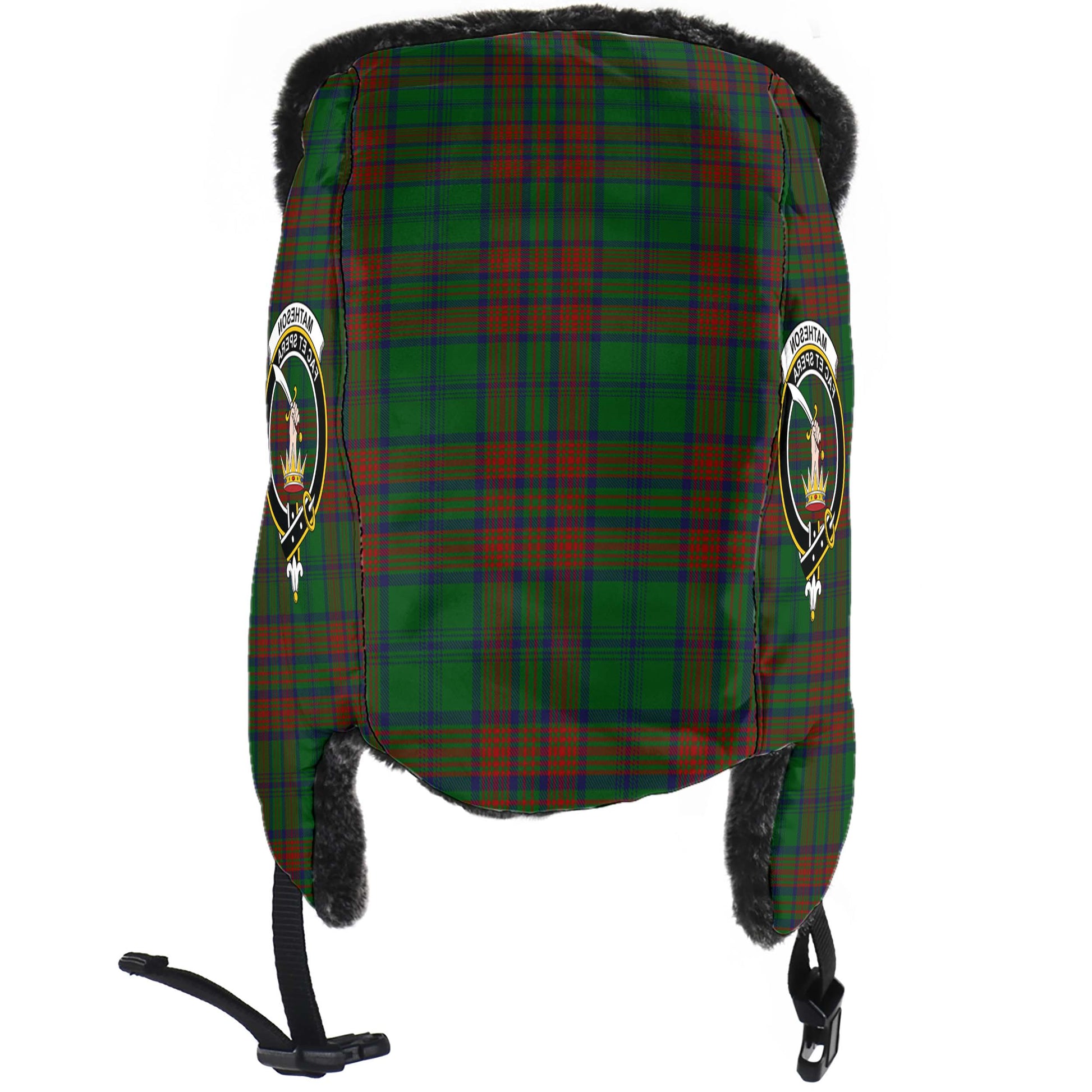 Matheson Hunting Highland Tartan Winter Trapper Hat with Family Crest - Tartanvibesclothing