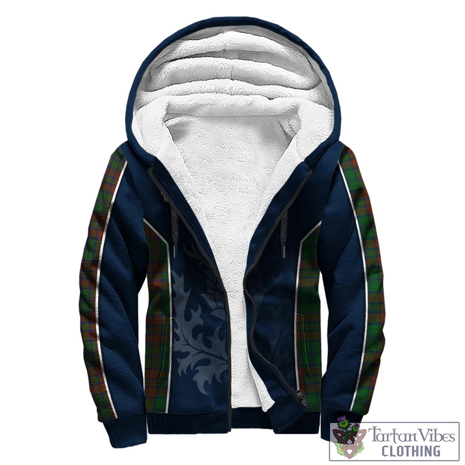 Tartan Vibes Clothing Matheson Hunting Highland Tartan Sherpa Hoodie with Family Crest and Scottish Thistle Vibes Sport Style