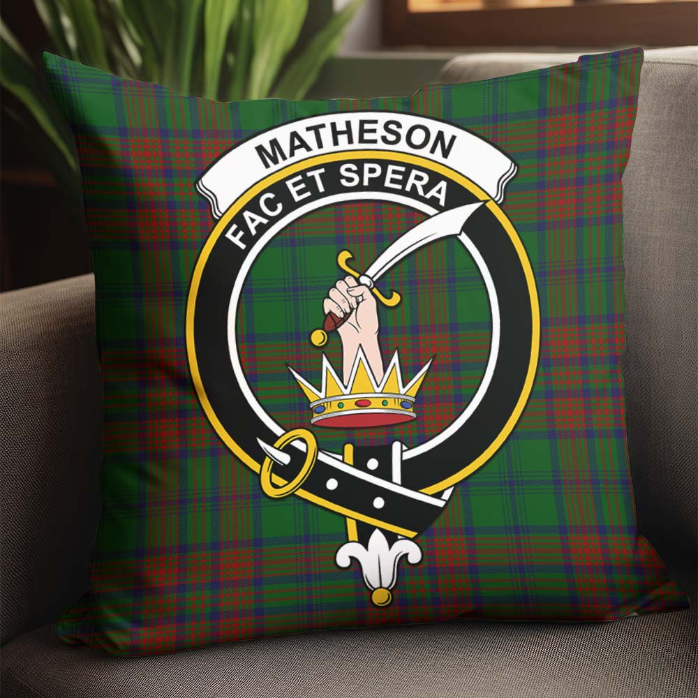 Matheson Hunting Highland Tartan Pillow Cover with Family Crest - Tartanvibesclothing