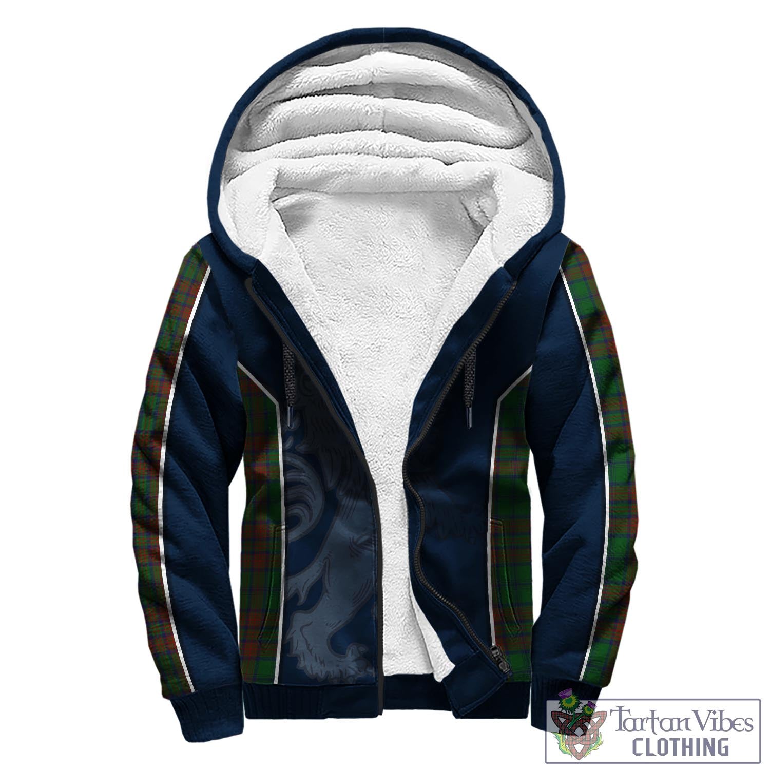 Tartan Vibes Clothing Matheson Hunting Highland Tartan Sherpa Hoodie with Family Crest and Lion Rampant Vibes Sport Style