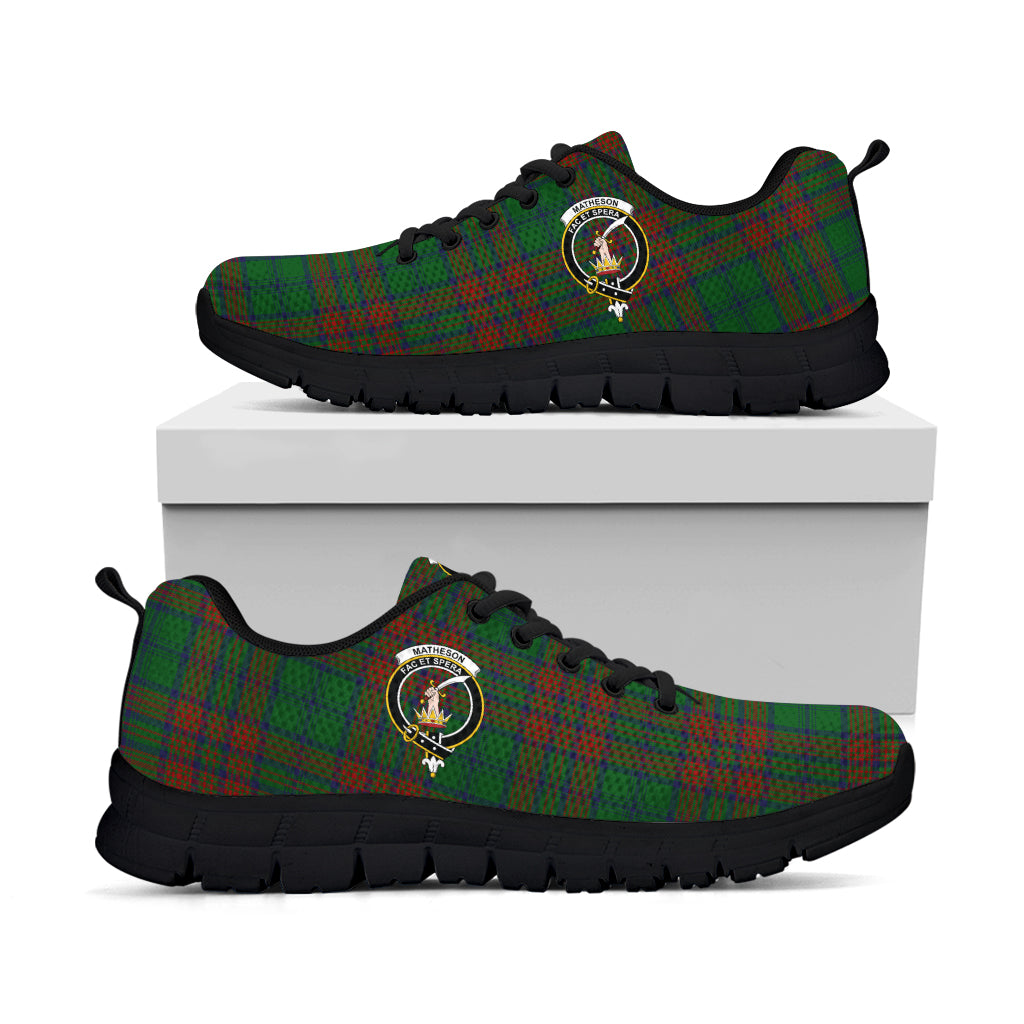 Matheson Hunting Highland Tartan Sneakers with Family Crest - Tartan Vibes Clothing