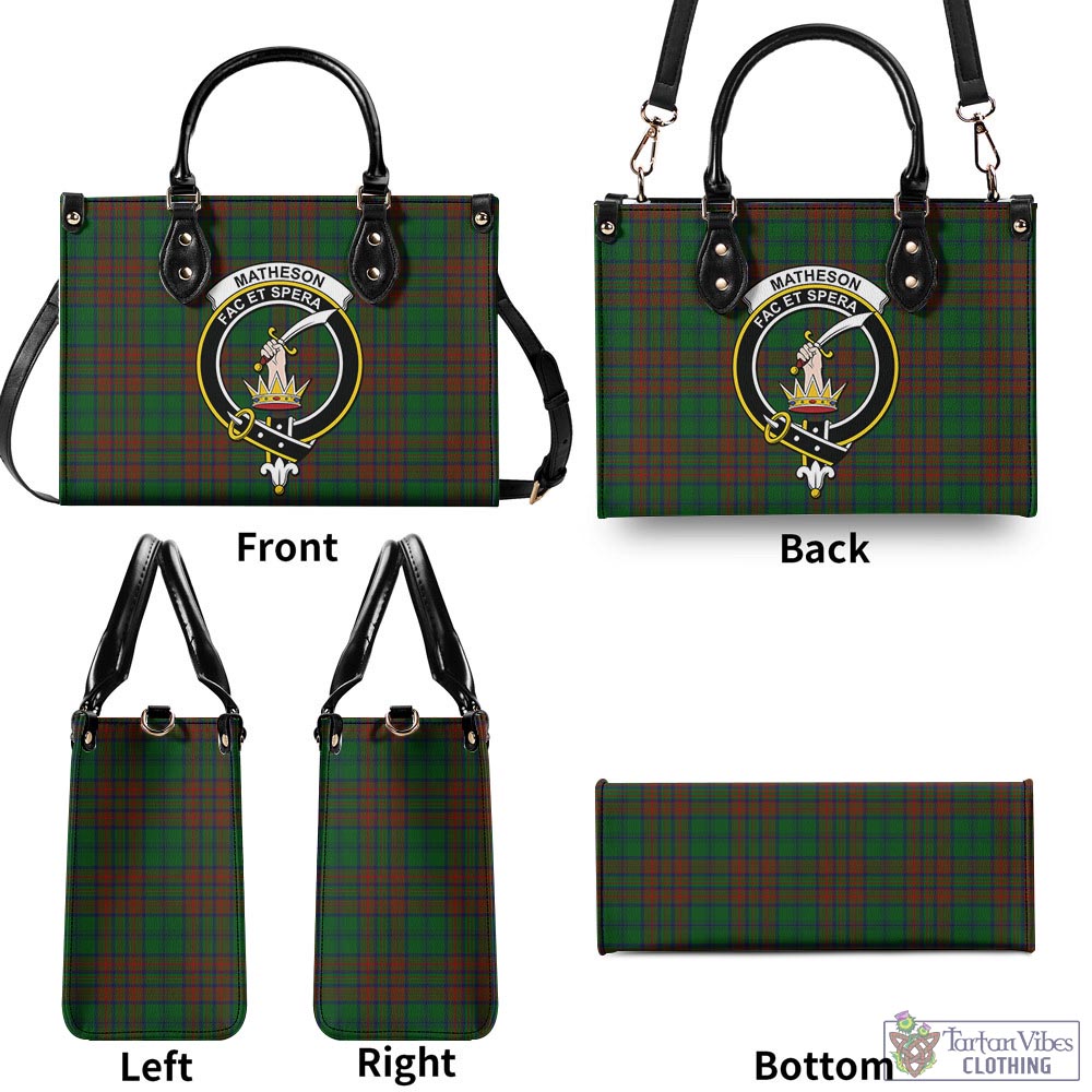 Tartan Vibes Clothing Matheson Hunting Highland Tartan Luxury Leather Handbags with Family Crest