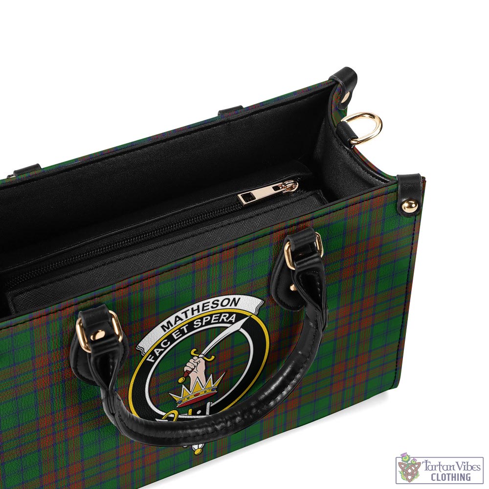 Tartan Vibes Clothing Matheson Hunting Highland Tartan Luxury Leather Handbags with Family Crest