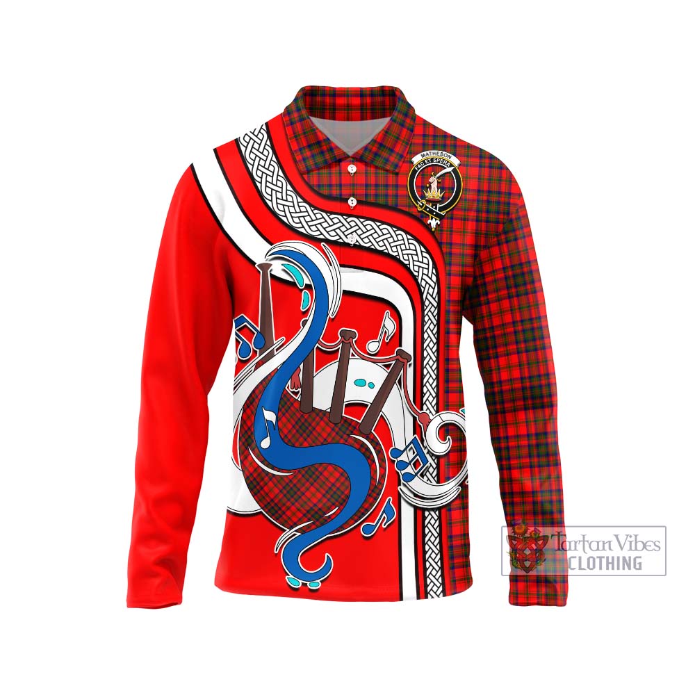 Tartan Vibes Clothing Matheson Modern Tartan Long Sleeve Polo Shirt with Epic Bagpipe Style