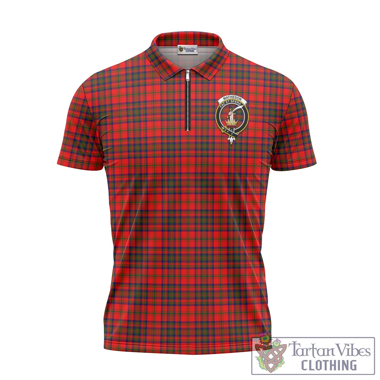 Tartan Vibes Clothing Matheson Modern Tartan Zipper Polo Shirt with Family Crest