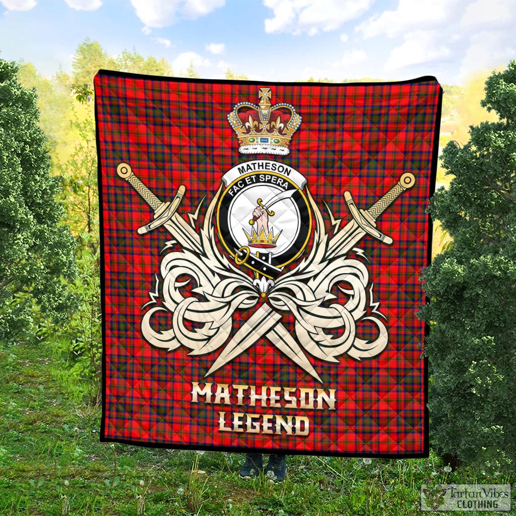 Tartan Vibes Clothing Matheson Modern Tartan Quilt with Clan Crest and the Golden Sword of Courageous Legacy