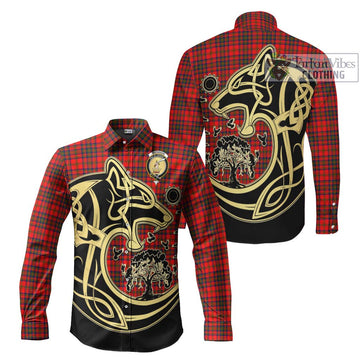 Matheson Tartan Long Sleeve Button Shirt with Family Crest Celtic Wolf Style