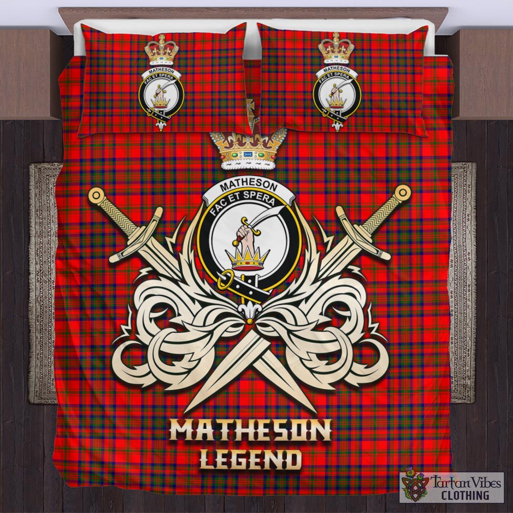 Matheson Tartan Bedding Set with Clan Crest and the Golden Sword of Courageous Legacy UK Bedding Set - Tartan Vibes Clothing