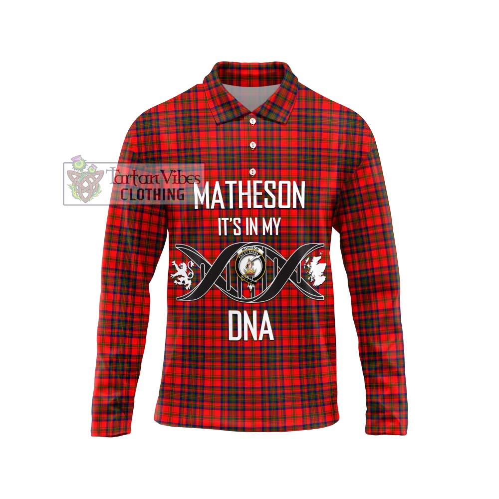 Matheson Tartan Long Sleeve Polo Shirt with Family Crest DNA In Me Style Unisex - Tartanvibesclothing Shop