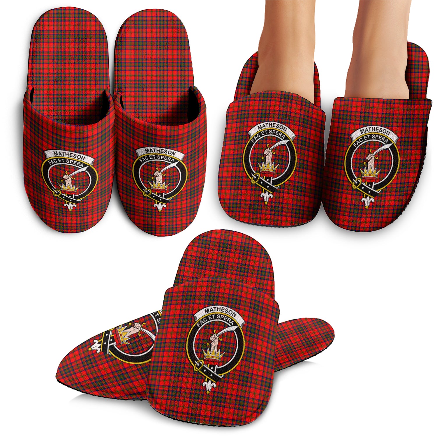 Matheson Modern Tartan Home Slippers with Family Crest - Tartanvibesclothing