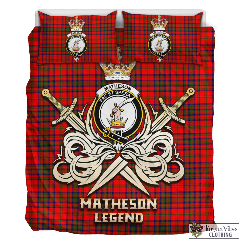 Matheson Tartan Bedding Set with Clan Crest and the Golden Sword of Courageous Legacy - Tartan Vibes Clothing