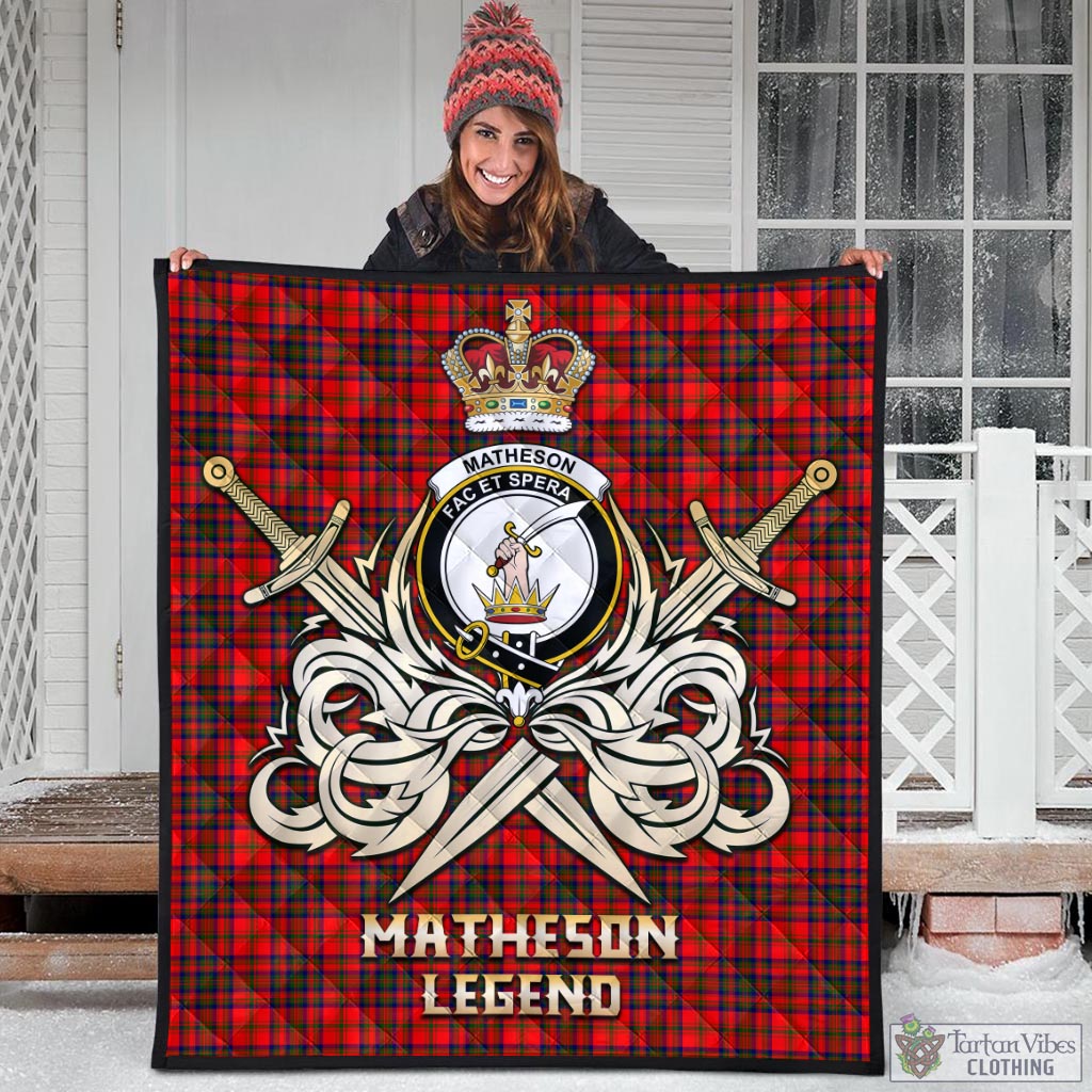 Tartan Vibes Clothing Matheson Modern Tartan Quilt with Clan Crest and the Golden Sword of Courageous Legacy