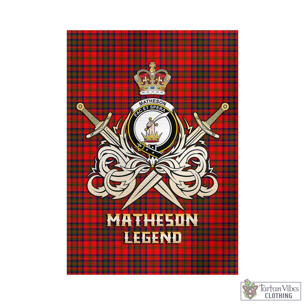 Tartan Vibes Clothing Matheson Modern Tartan Flag with Clan Crest and the Golden Sword of Courageous Legacy