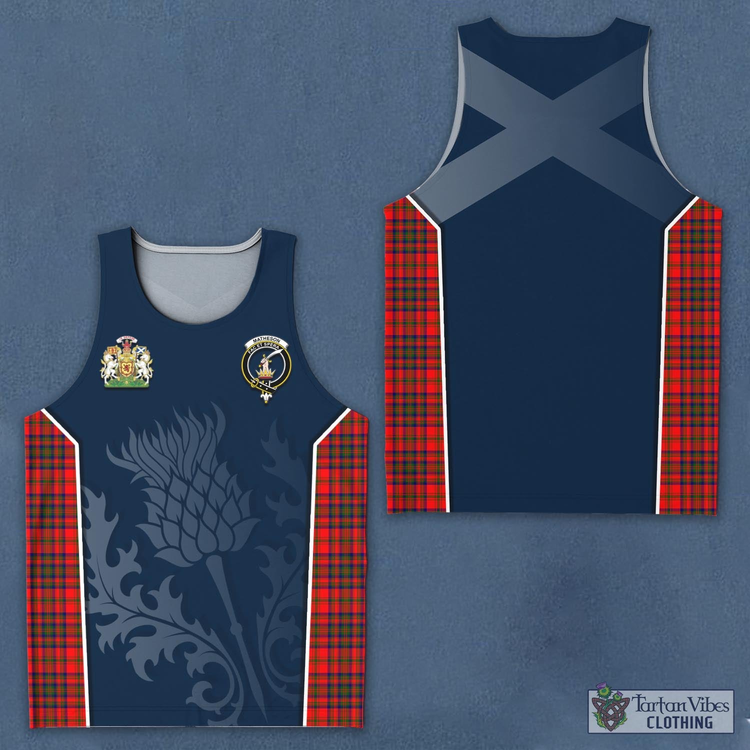 Tartan Vibes Clothing Matheson Modern Tartan Men's Tanks Top with Family Crest and Scottish Thistle Vibes Sport Style