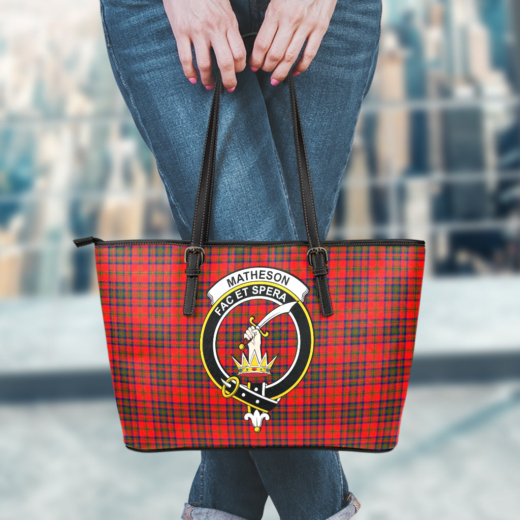 Matheson Tartan Leather Tote Bag with Family Crest - Tartan Vibes Clothing