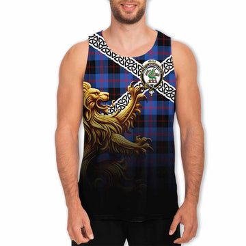 Maule Crest Tartan Men's Tank Top with Golden Lion Emblem Celtic Style Men - Tartan Vibes Clothing
