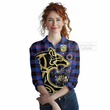 Maule Tartan Women's Casual Shirt with Family Crest Celtic Wolf Style