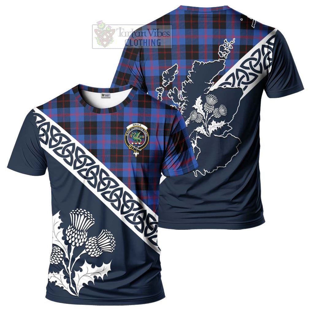 Maule Tartan T-Shirt Featuring Thistle and Scotland Map