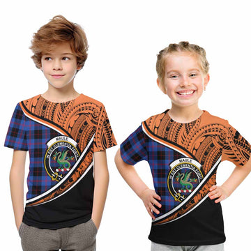 Maule Crest Tartan Kid T-Shirt with Polynesian Vibes Style - Orange Version