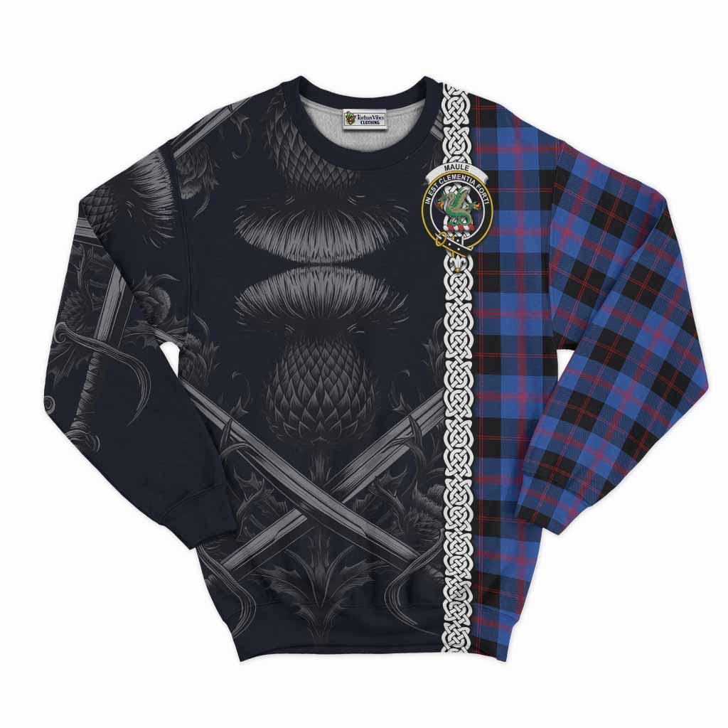 Tartan Vibes Clothing Maule Tartan Sweatshirt with Family Crest Cross Sword Thistle Celtic Vibes