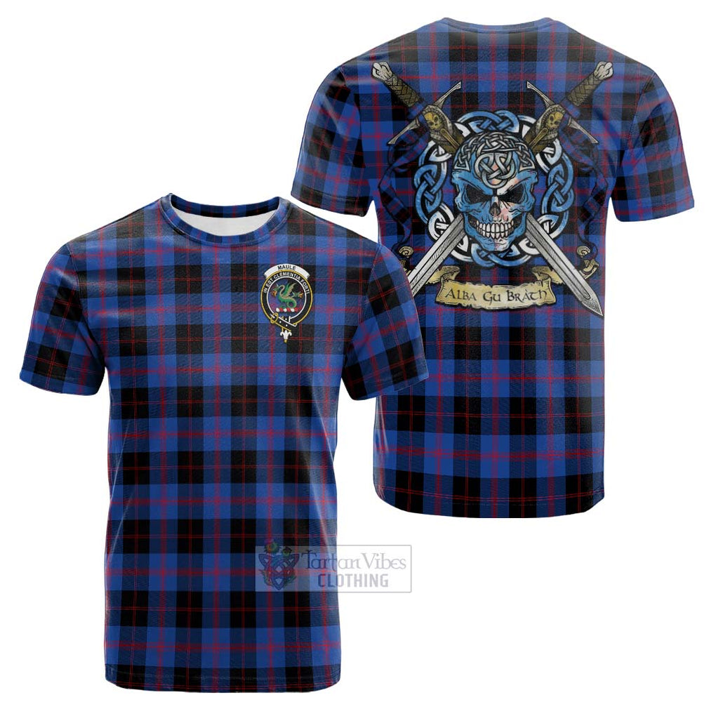 Tartan Vibes Clothing Maule Tartan Cotton T-shirt with Family Crest Celtic Skull Style