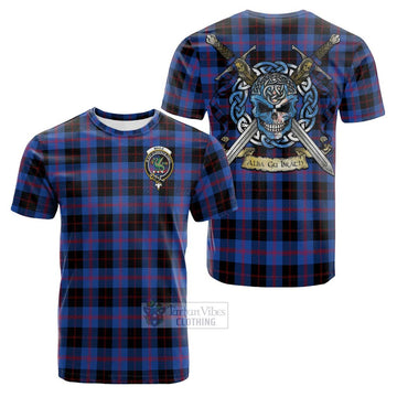 Maule Tartan Cotton T-shirt with Family Crest Celtic Skull Style