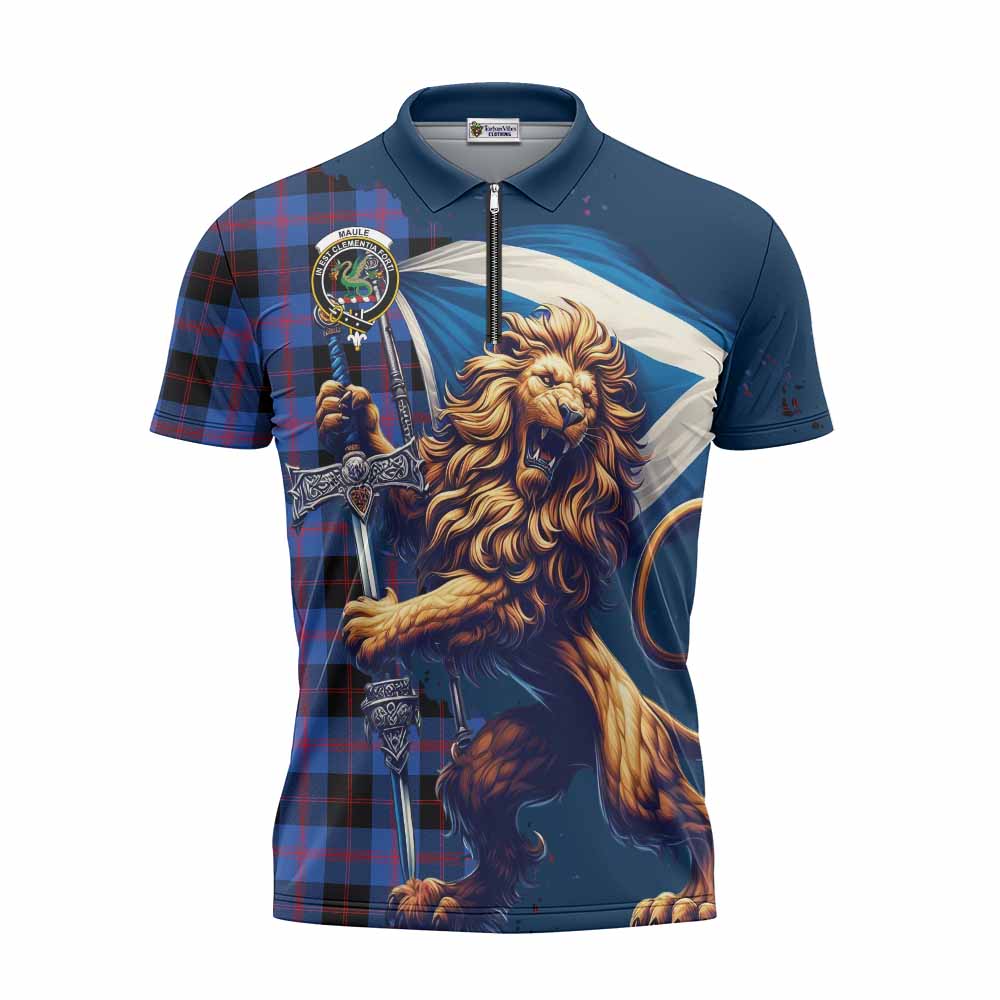 Tartan Vibes Clothing Maule Tartan Family Crest Zipper Polo Shirt with Scottish Majestic Lion