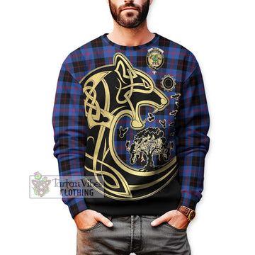 Maule Tartan Sweatshirt with Family Crest Celtic Wolf Style