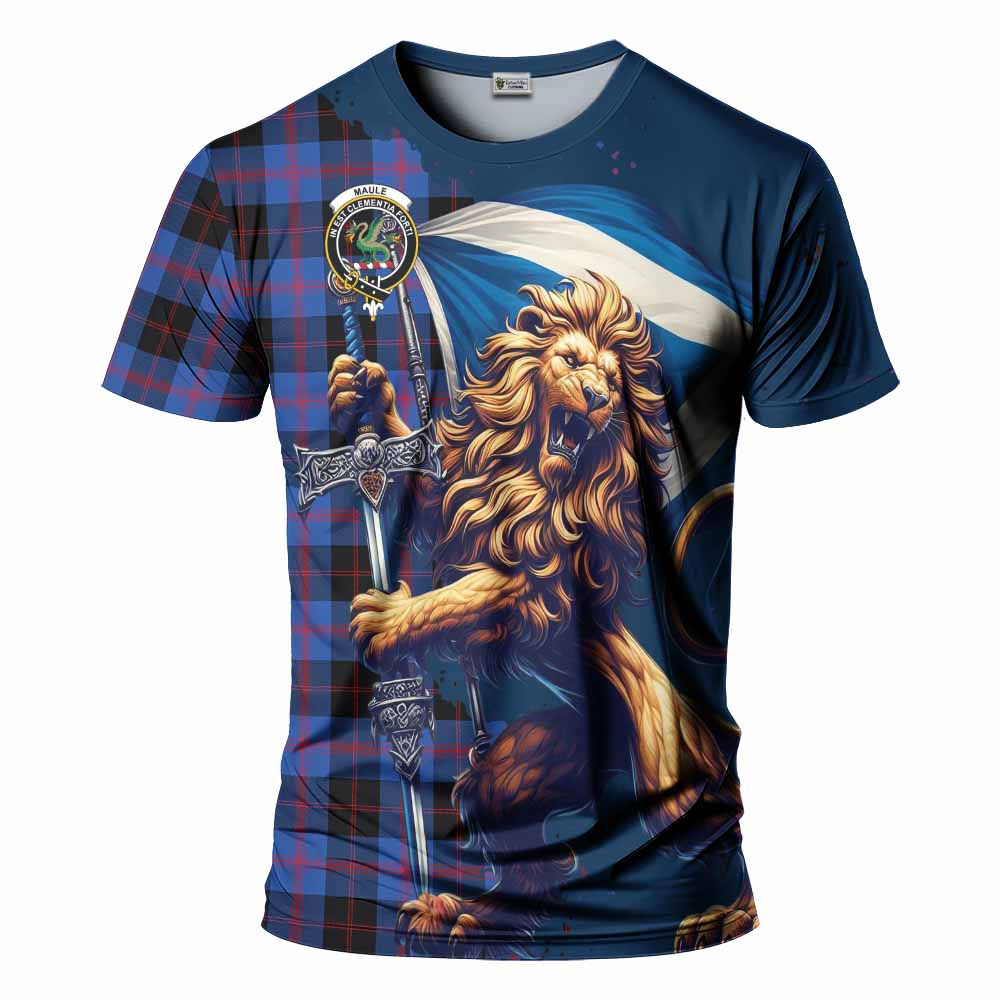 Tartan Vibes Clothing Maule Tartan Family Crest T-Shirt with Scottish Majestic Lion