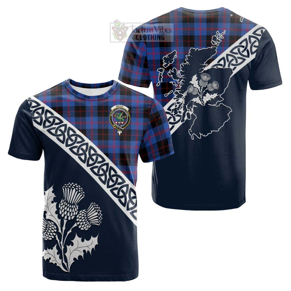 Tartan Vibes Clothing Maule Tartan Cotton T-shirt Featuring Thistle and Scotland Map