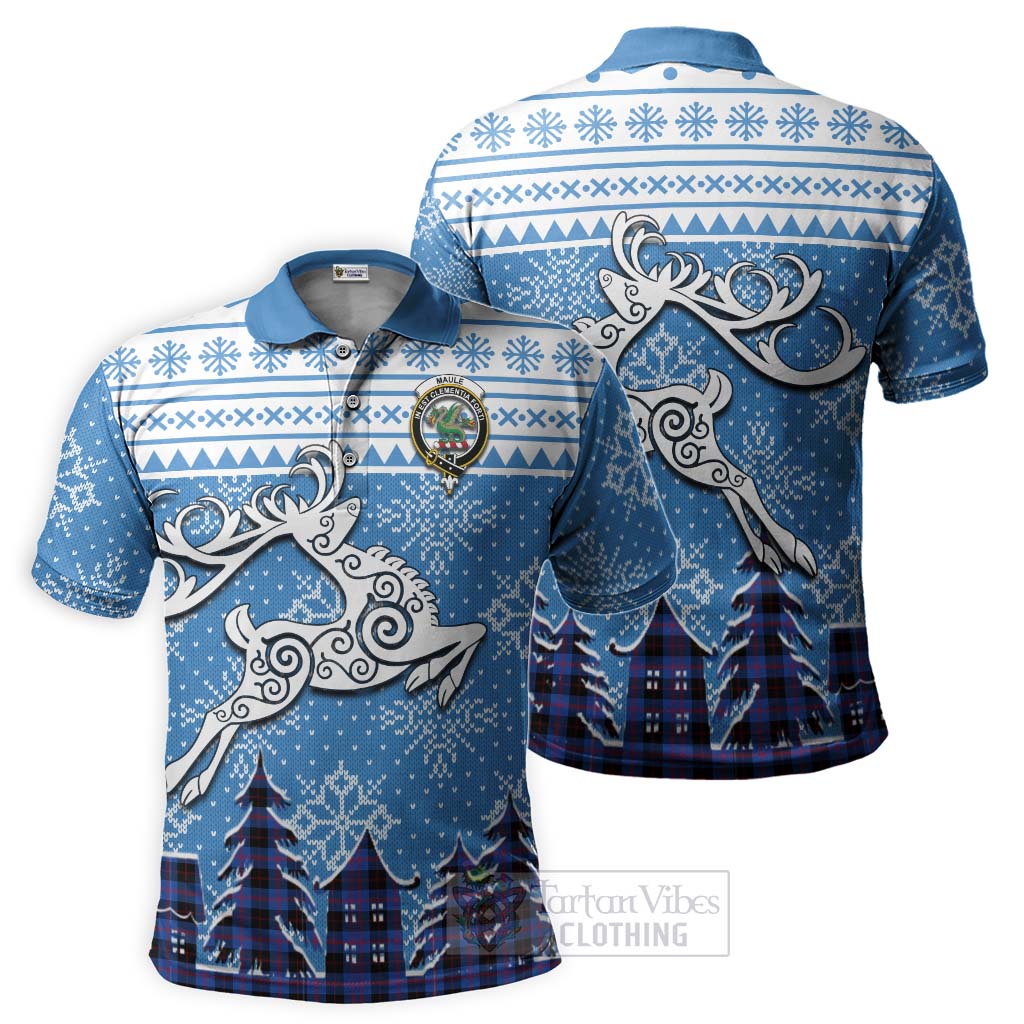 Tartan Vibes Clothing Maule Clan Christmas Polo Shirt Celtic Reindeer Style