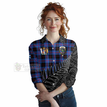 Maule Crest Tartan Women's Casual Shirt with New Zealand Silver Fern Half Style