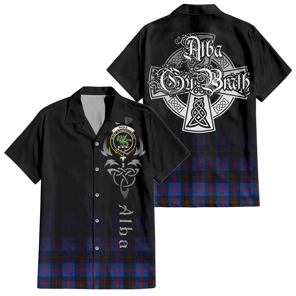 Tartan Vibes Clothing Maule Tartan Short Sleeve Button Up Featuring Alba Gu Brath Family Crest Celtic Inspired