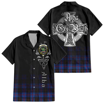 Maule Tartan Short Sleeve Button Up Shirt Featuring Alba Gu Brath Family Crest Celtic Inspired