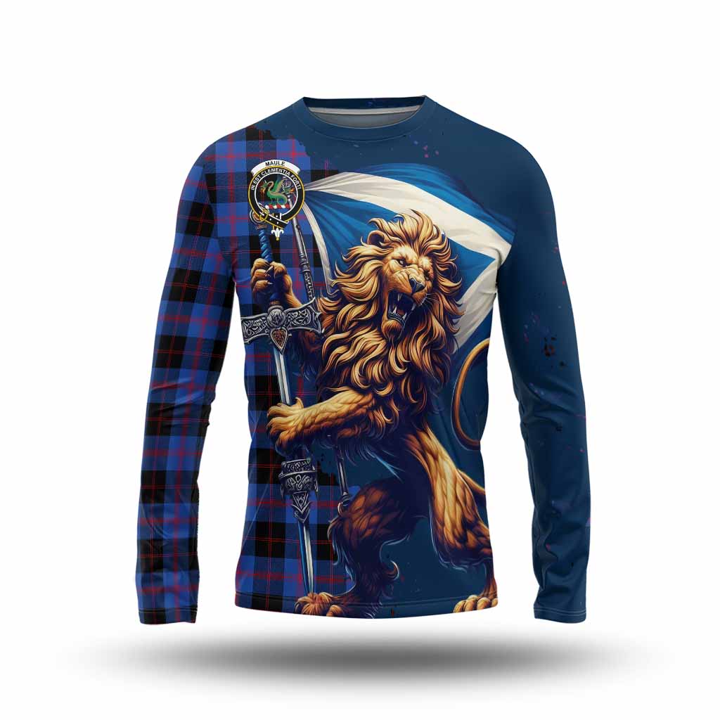 Tartan Vibes Clothing Maule Tartan Family Crest Long Sleeve T-Shirt with Scottish Majestic Lion