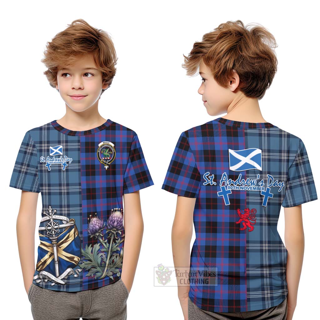 Tartan Vibes Clothing Maule Tartan Kid T-Shirt Happy St. Andrew's Day Half Tartan Style