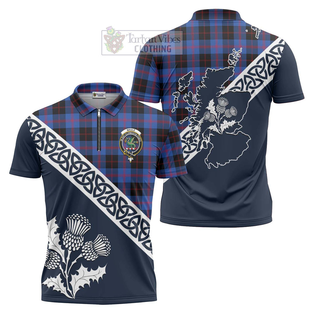 Tartan Vibes Clothing Maule Tartan Zipper Polo Shirt Featuring Thistle and Scotland Map