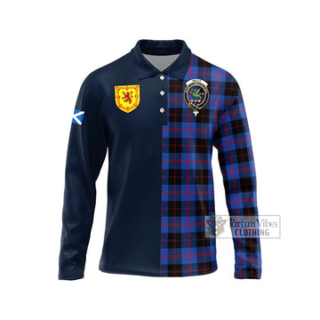 Maule Tartan Long Sleeve Polo Shirt Alba with Scottish Lion Royal Arm Half Style