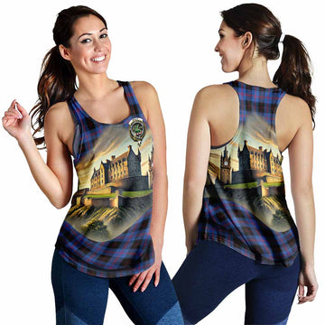Maule Tartan Family Crest Women's Racerback Tanks with Scottish Ancient Castle Style 4XL - Tartan Vibes Clothing