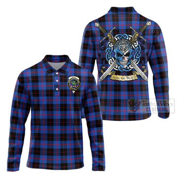 Maule Tartan Long Sleeve Polo Shirt with Family Crest Celtic Skull Style