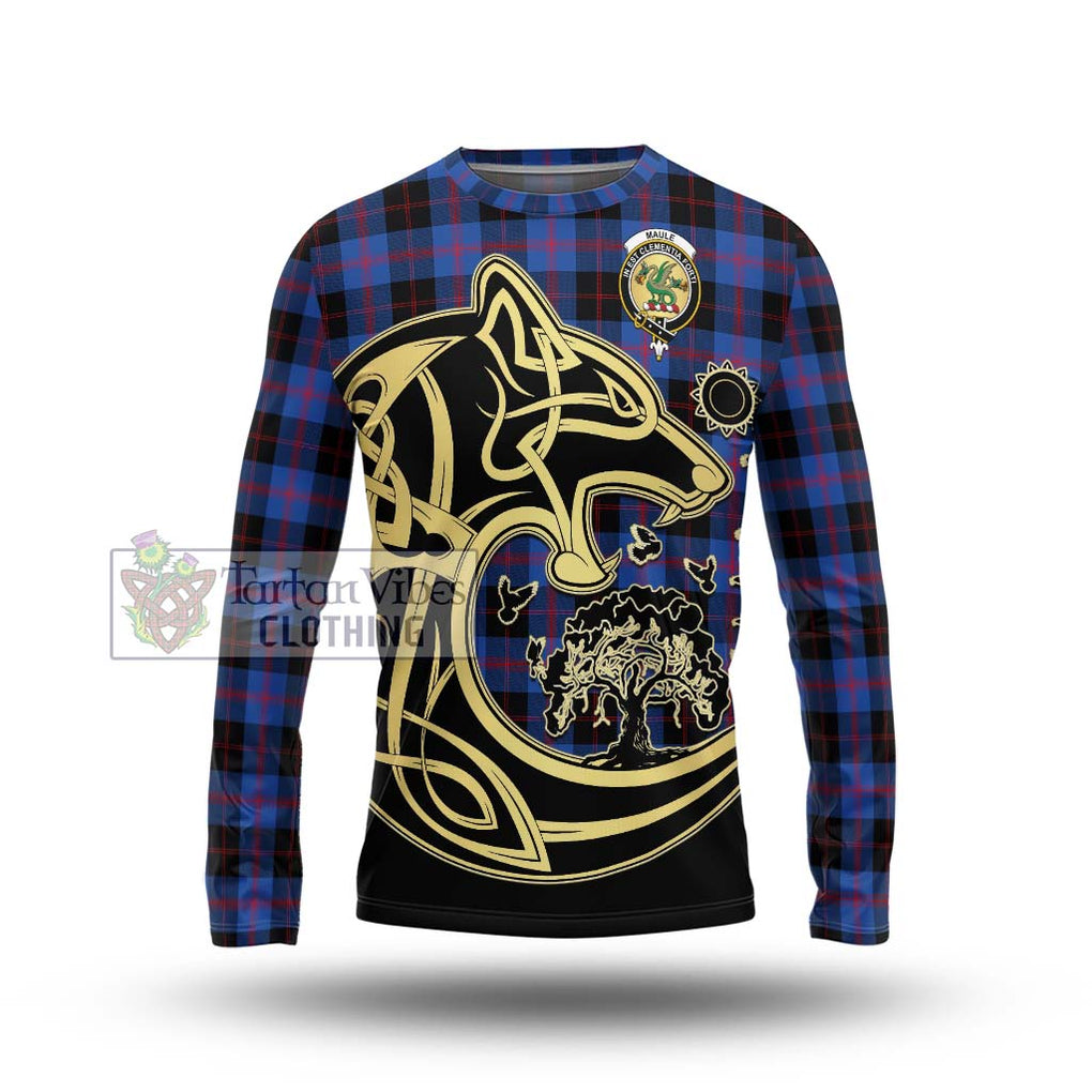 Maule Tartan Long Sleeve T-Shirt with Family Crest Celtic Wolf Style Unisex - Tartan Vibes Clothing