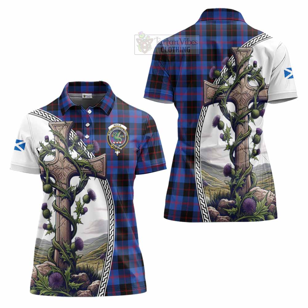 Tartan Vibes Clothing Maule Tartan Women's Polo Shirt with Family Crest and St. Andrew's Cross Accented by Thistle Vines