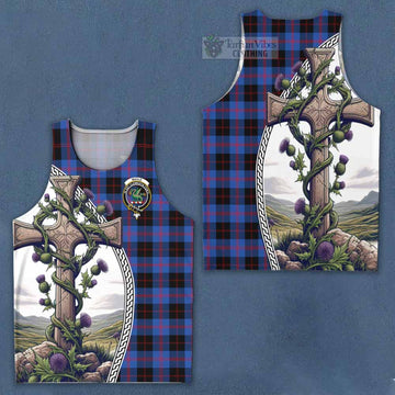 Maule Tartan Men's Tank Top with Family Crest and St. Andrew's Cross Accented by Thistle Vines