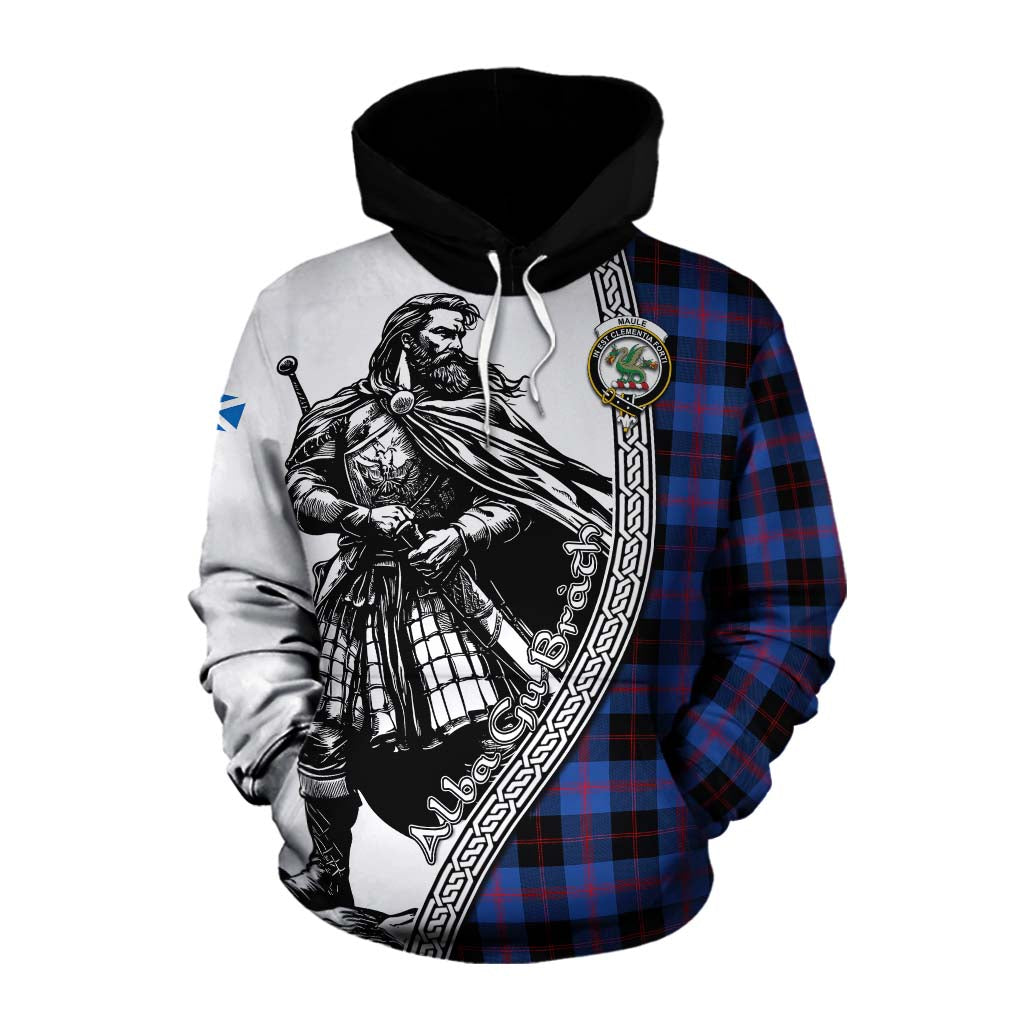 Tartan Vibes Clothing Maule Tartan Clan Crest Cotton Hoodie with Highlander Warrior Celtic Style